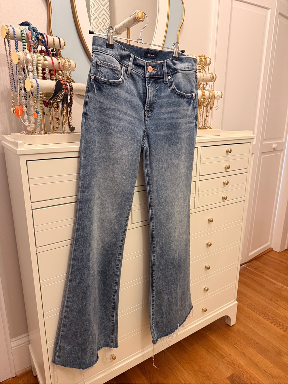 Express Dusty Blue 70s Flared Jeans